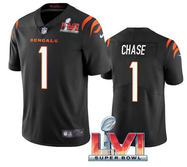 Nike Bengals Men & Women & Youth 1 Ja'Marr Chase Black 2022 Super Bowl LVI Vapor Limited Jersey,We sell and wholesale Nike Bengals Men & Women & Youth 1 Ja'Marr Chase Black 2022 Super Bowl LVI Vapor Limited Jersey on line form chian!